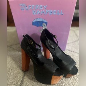 Jeffrey Campbell Foxy, wood/black leather